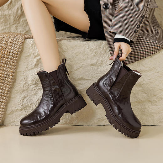 时尚个性，头层羊皮保暖羊羔毛厚底马丁短靴HB-Z726 商品图1