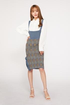 ANSUABEL 格纹高腰吊带针织连衣裙 9742