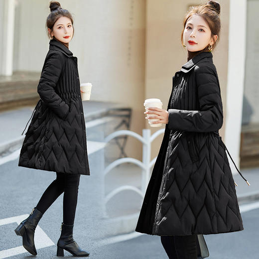 冬季新款，小香风波纹羽绒棉女温柔减龄收腰显瘦中长款棉衣外套（配腰带）HR-YM23860 商品图2