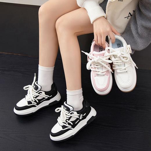 ZHR运动鞋女2023冬季新款潮流百搭休闲拼接脏辫鞋带厚底面包鞋 商品图12