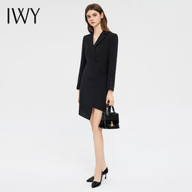 IWY/黑色西装连衣裙女秋冬长袖职业通勤正装售楼部工作服职业裙Q13330