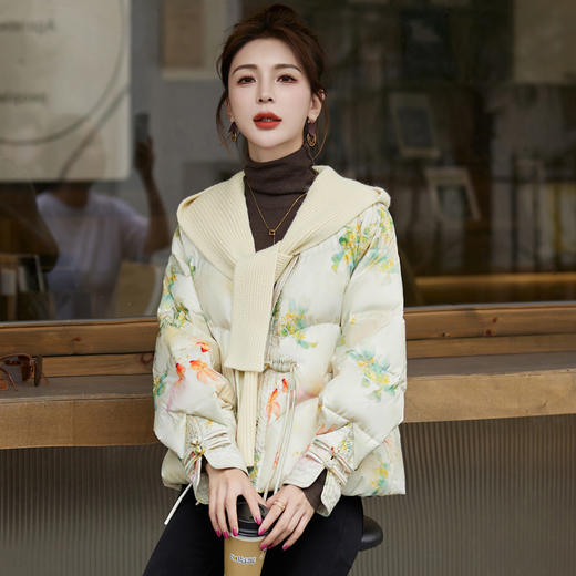 冬季新款，花色白鸭绒宽松短款羽绒服（帽子可脱卸）HR-XPHY90 商品图5