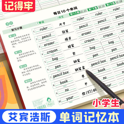 书行英语单词本记忆本小学生初中生单词记背神器艾宾浩斯遗忘记忆曲线单词默写本三四年级背单词每日10词 商品图1