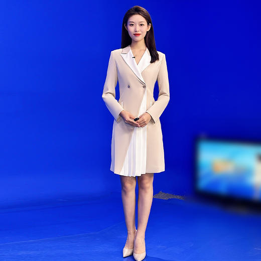 IWY/设计感主持人连衣裙女修身西装裙礼服气质面试褶皱下摆Q13327 商品图3