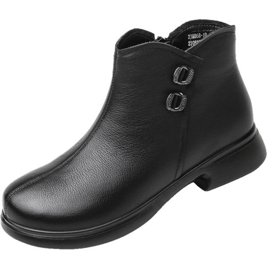 信诺真皮加绒妈妈鞋短靴2023冬季新款软底舒适及踝靴中老年女皮鞋23M868-1D 商品图8