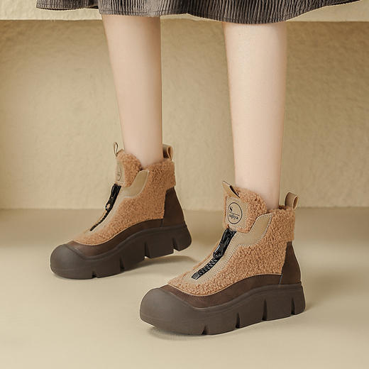 品质好货 | Safiya/索菲娅2023新款仿羊羔绒美拉德色拉链雪地靴棉靴 SF3411A718 商品图4