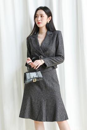 Le Malene 灰色修身优雅西装半裙套装 13841