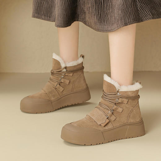 品质好货 | Safiya/索菲娅2023新款加绒绑带靴口羊毛雪地靴 SF3411A722 商品图0