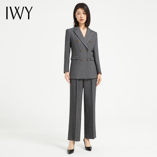 IWY/高端灰色双排扣西装套装气质休闲韩版总裁职业装面试工作服C13302+P23302 商品图0