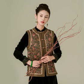 荷言HEYEN雁秋咖啡色棕色香云纱非遗马甲真丝花纹上衣棉衣旗袍高级定制