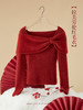 【年终特卖】熙世界蝴蝶结一字领包肩新年红色毛衣女设计感秋冬减龄打底针织衫 商品缩略图1