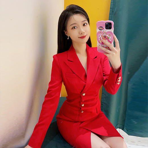 IWY/红色会议主持人正装女高级连衣裙设计感上台演讲比赛服装女213133Q1 商品图3