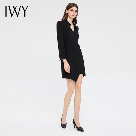 IWY/黑色设计感职业西装连衣裙女气质干练长袖套裙显瘦商务工作服正装Q13331 商品图1