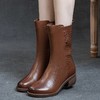 水洗头层软牛皮圆头中筒侧拉链粗跟中跟皮靴 商品缩略图2