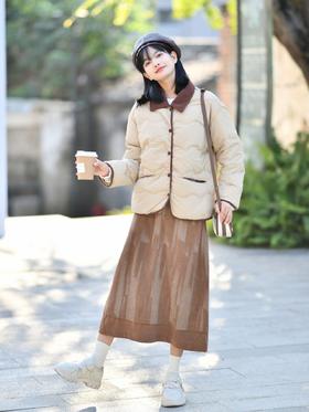 Spring Bubble韩代 小香拼色羽绒服丨东大门ins 配色洋气减龄翻领短羽绒服 A-3714