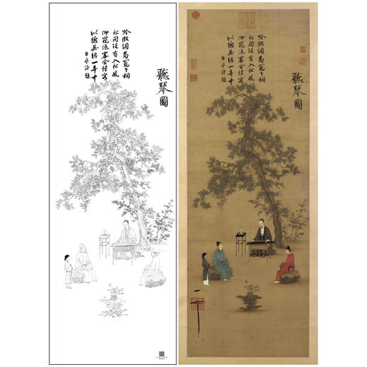 【大彩图】赵佶工笔画白描底稿《听琴图》临摹勾线高清打印稿A654 商品图0