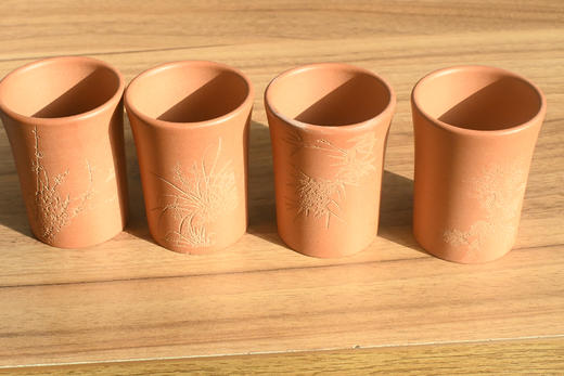 紫砂木鱼石制品 闻香杯 1套4只 手工制作 精心雕刻打磨 保健养生 饮水喝茶器具 收藏送礼  工艺品 商品图4