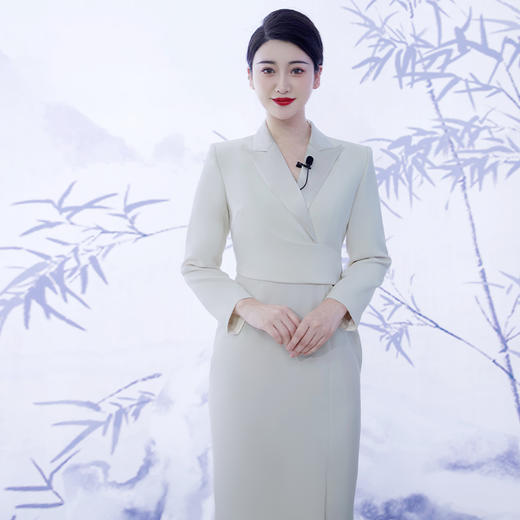 IWY/杏色主持人连衣裙女端庄大气商务正装高级缎领拼接Q1034 商品图1