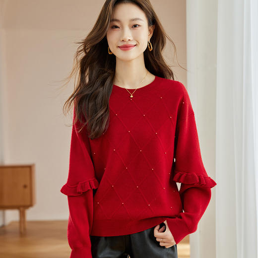 新年过年红色毛衣，女秋冬新款欧美范穿搭针织上衣小个子打底衫CC-JDS-8663 商品图3