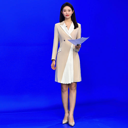 IWY/设计感主持人连衣裙女修身西装裙礼服气质面试褶皱下摆Q13327 商品图2