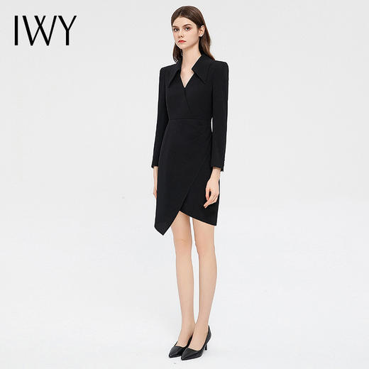 IWY/黑色设计感职业西装连衣裙女气质干练长袖套裙显瘦商务工作服正装Q13331 商品图2