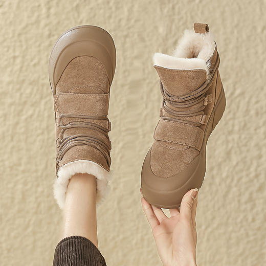 品质好货 | Safiya/索菲娅2023新款加绒绑带靴口羊毛雪地靴 SF3411A722 商品图1