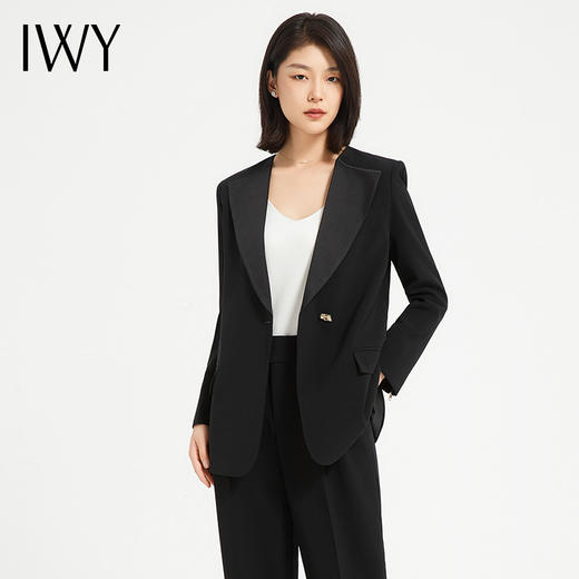 IWY/时尚干练黑色女士职业西服套装女秋冬高级垂感西装外套设计感正装C13518+P33518 商品图5