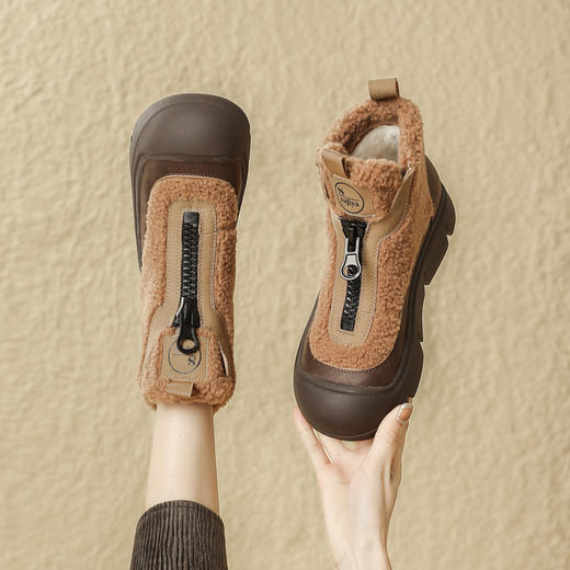 品质好货 | Safiya/索菲娅2023新款仿羊羔绒美拉德色拉链雪地靴棉靴 SF3411A718 商品图1