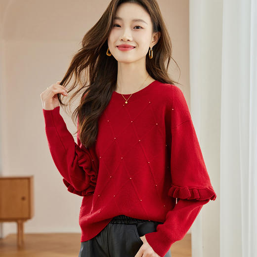 新年过年红色毛衣，女秋冬新款欧美范穿搭针织上衣小个子打底衫CC-JDS-8663 商品图2