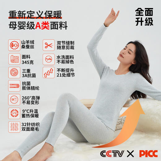 秋冬德绒保暖内衣女士抗菌无痕发热内衣套 商品图2