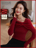 【年终特卖】熙世界蝴蝶结一字领包肩新年红色毛衣女设计感秋冬减龄打底针织衫 商品缩略图0