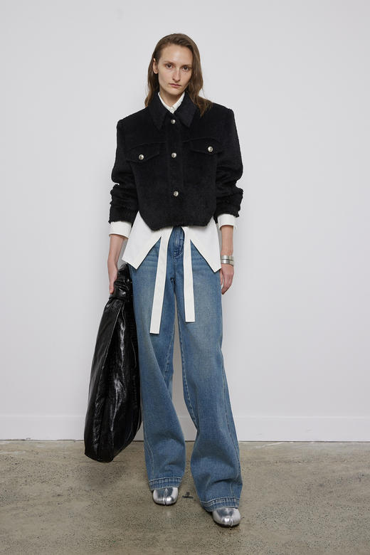 羊驼毛腰部曲线短夹克 商品图0