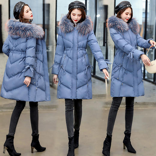 纯色气质，中长款修身加厚通勤大毛领棉衣HR-YQH6002 商品图0