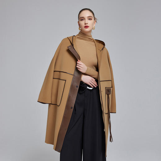 MD907斯尔丽2023冬季新款时尚流苏围巾可造型可保暖直筒大衣女 商品图0