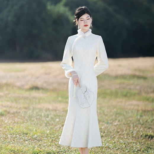 气质少女年轻款修身改良蕾丝旗袍鱼尾连衣裙KK1021 商品图0