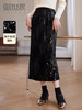 【129选3件，不退换】熙世界亮片丝绒半身裙女中长款秋冬高腰黑色显瘦后开叉直筒包臀裙 商品缩略图0