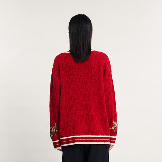 谜底新年红针织开衫女2024春新款V领中国龙绣花毛衣外套241MZ0317 商品图2