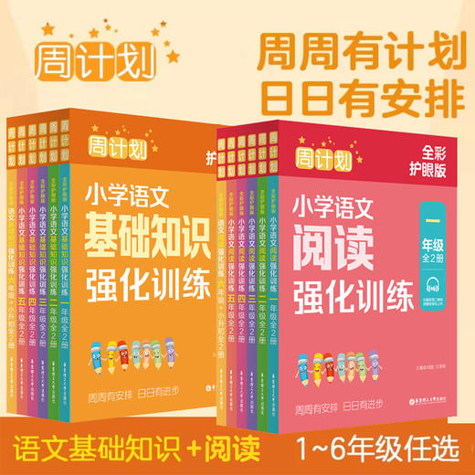 周计划小学语文基础知识强化训练+语文阅读强化训练123456年级+小升初 全2册全彩护眼版上下册小学语文基础知识专项训练 商品图0