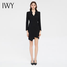 IWY/黑色设计感职业西装连衣裙女气质干练长袖套裙显瘦商务工作服正装Q13331