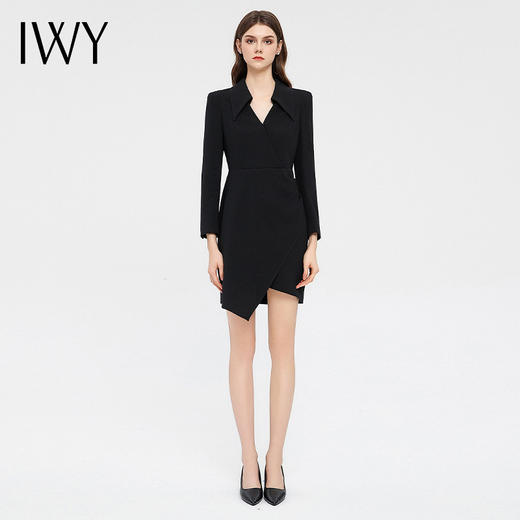 IWY/黑色设计感职业西装连衣裙女气质干练长袖套裙显瘦商务工作服正装Q13331 商品图0
