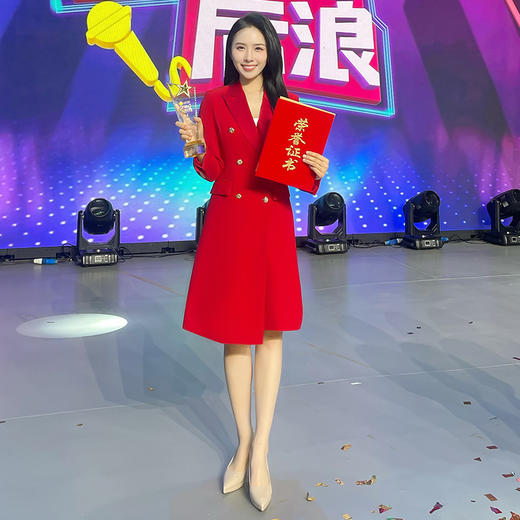 IWY/红色年会礼服女缎领拼接主持人大赛演讲比赛服装高端连衣裙Q1002-R 商品图1