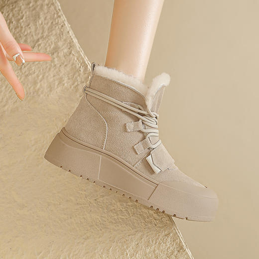 品质好货 | Safiya/索菲娅2023新款加绒绑带靴口羊毛雪地靴 SF3411A722 商品图8