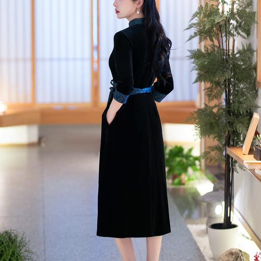 SYG-706旗袍冬款加厚韩国绒长款时尚显瘦复古高档连衣裙 商品图4
