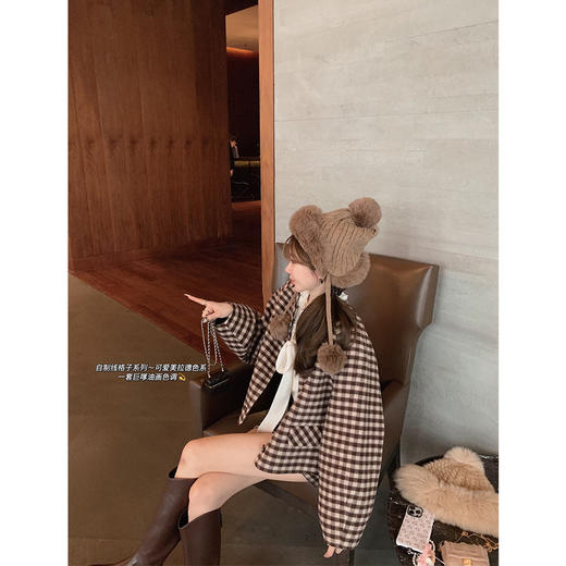 金蘑菇菇 布拉格假日 自制线格子系列/ 复古俏皮短大衣 商品图2