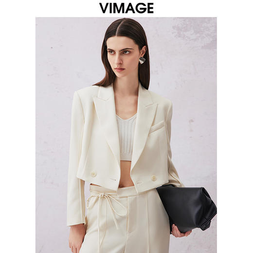 VIMAGE纬漫纪春季新款白色短款西装外套V2103703 商品图5