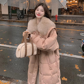 【蓬松柔软 锁住温暖】 高级感宽松毛领长款羽绒服 超大毛领  50%白鸭绒 抵御严寒 长款过膝加厚