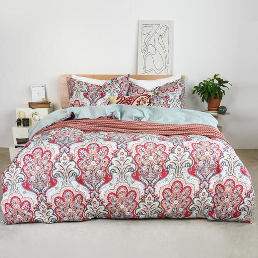 60S贡缎印花四件套 乔丹娜同款（红色）欧美大花型 商品图0