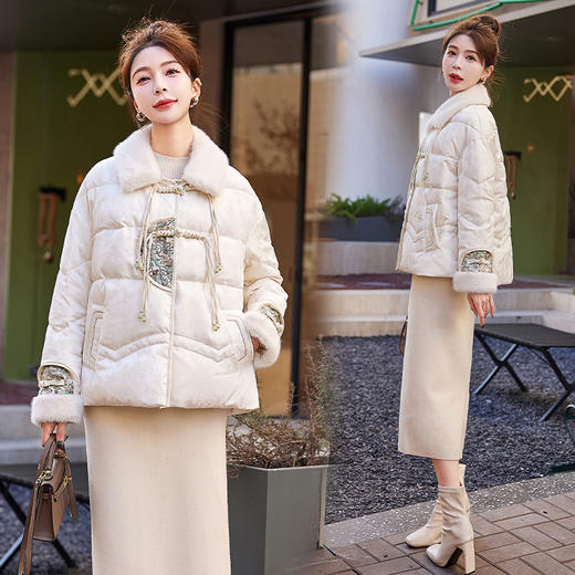 冬季新款，90白鸭绒新中式盘扣短款减龄气质新款羽绒服HR-HYGG9003 商品图1