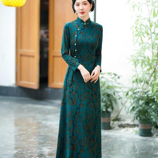 SYG-677春秋新款碎花旗袍长袖女高贵气质秋冬长裙 商品图4