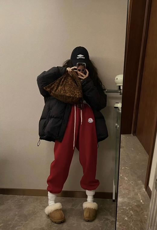 蒙口安哥拉红加绒 松紧腰遮肉显瘦卫裤 商品图2